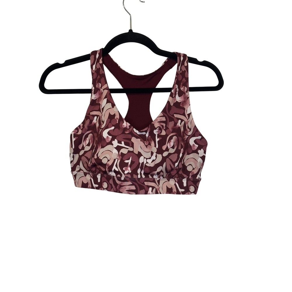 Tek Gear Workout Gear Sports Bra Racerback Activewear Burgundy Abstract Print M